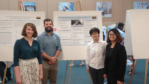 From the left to the right: Abby Senuty, Kevin Ross, Fend Liang and Theresia Dewi presenting their summer research findings in Thompson.